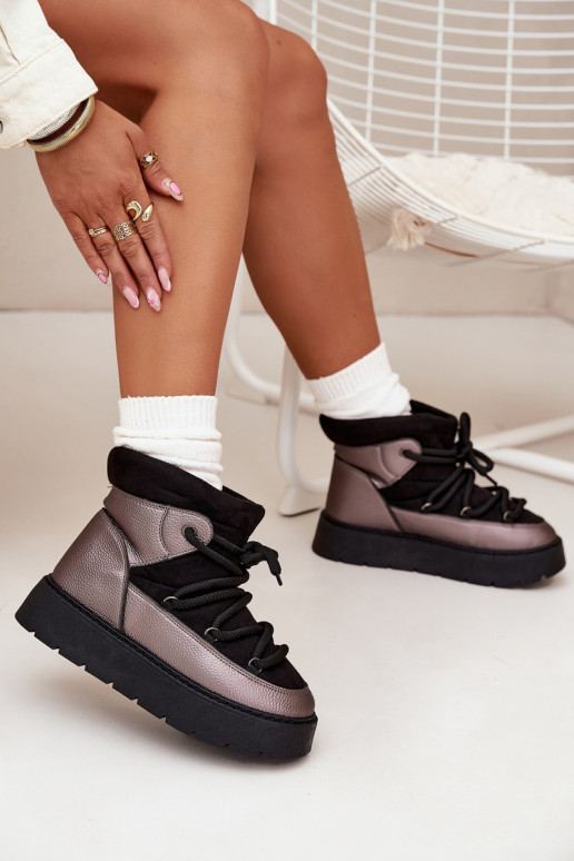 sniega apavi  siltināti ar kažokādu Z Grubym Wiązaniem Melns Xarina  sniega apavi  siltināti ar kažokādu Z Grubym Wiązaniem Melns Xarina