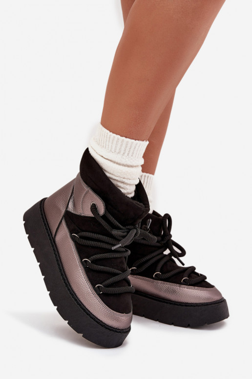 sniega apavi  siltināti ar kažokādu Z Grubym Wiązaniem Melns Xarina  sniega apavi  siltināti ar kažokādu Z Grubym Wiązaniem Melns Xarina