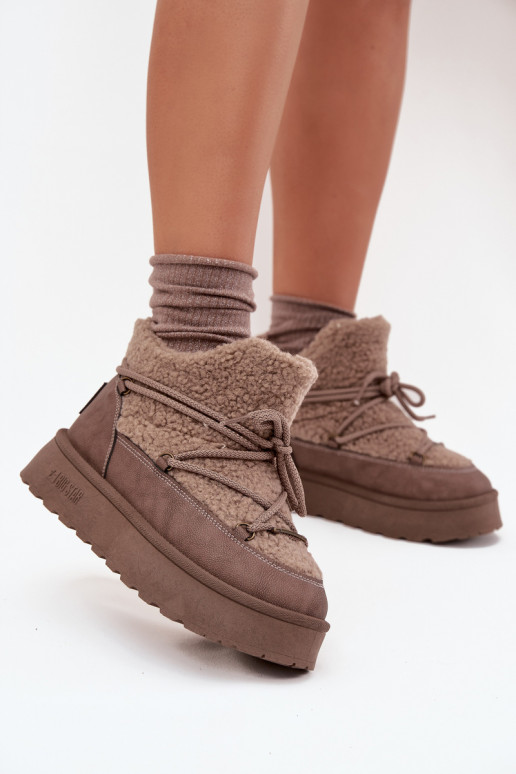 sniega apavi  ar platformu ar kažokādu Typu Baranek Big Star SS274112 brūnas krāsas sniega apavi  ar platformu ar kažokādu Typu Baranek Big Star SS274112 brūnas krāsas