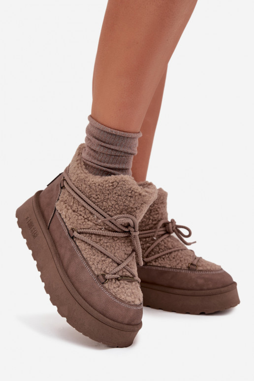 sniega apavi  ar platformu ar kažokādu Typu Baranek Big Star SS274112 brūnas krāsas sniega apavi  ar platformu ar kažokādu Typu Baranek Big Star SS274112 brūnas krāsas