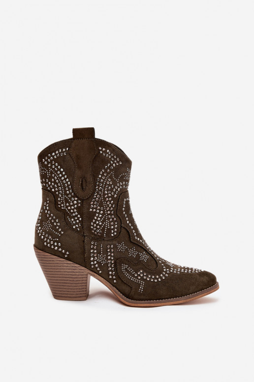 siltināti  kovboju stila puszābaki  haki krāsas Lelira siltināti  kovboju stila puszābaki  haki krāsas Lelira