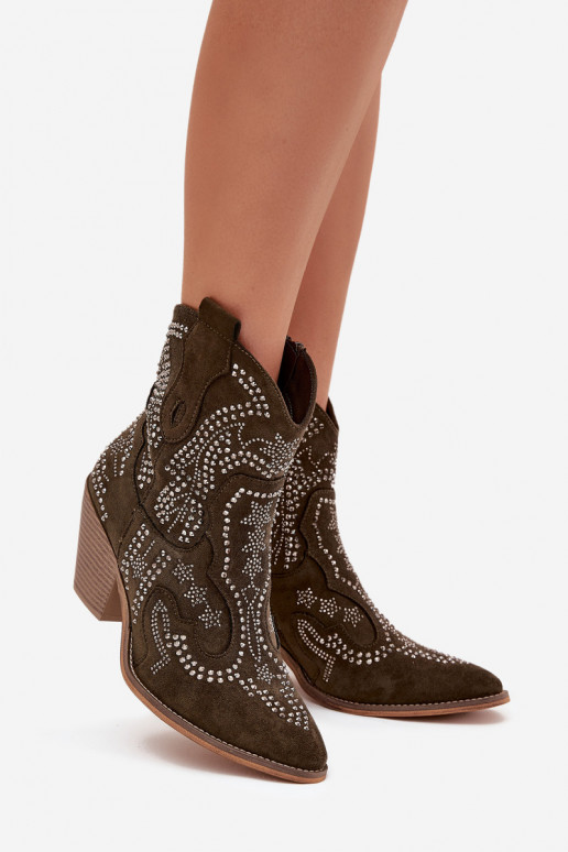 siltināti  kovboju stila puszābaki  haki krāsas Lelira siltināti  kovboju stila puszābaki  haki krāsas Lelira