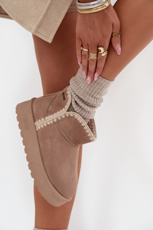 sniega apavi  ar platformu Z Przeszyciami Big Star SS274129 smilšu krāsas sniega apavi  ar platformu Z Przeszyciami Big Star SS274129 smilšu krāsas