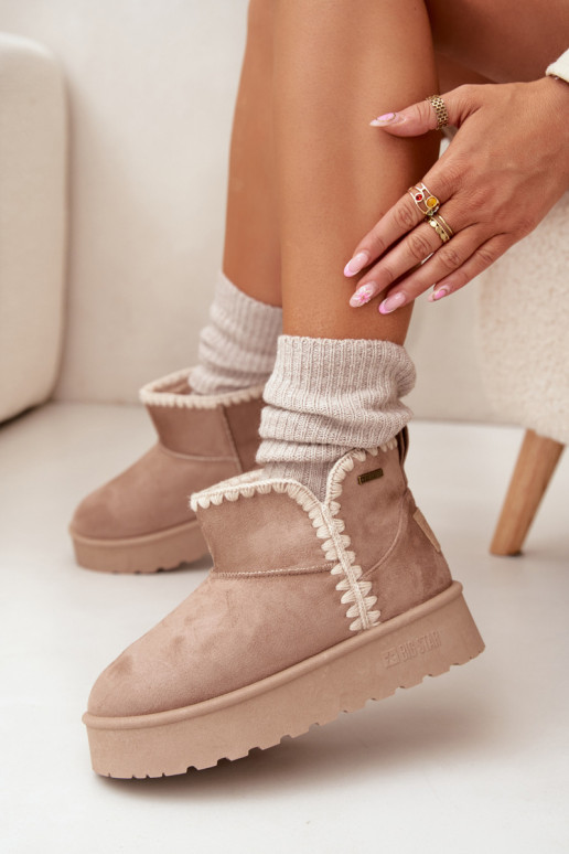 sniega apavi  ar platformu Z Przeszyciami Big Star SS274129 smilšu krāsas sniega apavi  ar platformu Z Przeszyciami Big Star SS274129 smilšu krāsas