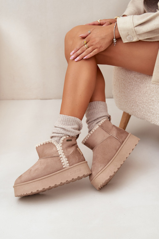 sniega apavi  ar platformu Z Przeszyciami Big Star SS274129 smilšu krāsas sniega apavi  ar platformu Z Przeszyciami Big Star SS274129 smilšu krāsas