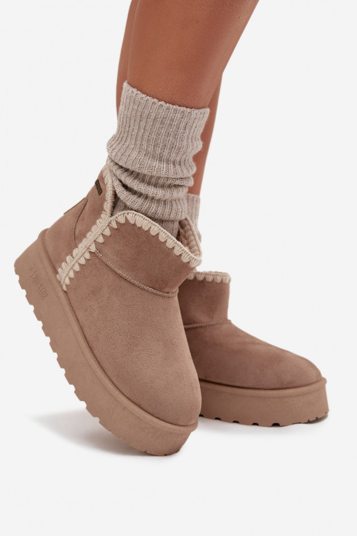 sniega apavi  ar platformu Z Przeszyciami Big Star SS274129 smilšu krāsas sniega apavi  ar platformu Z Przeszyciami Big Star SS274129 smilšu krāsas