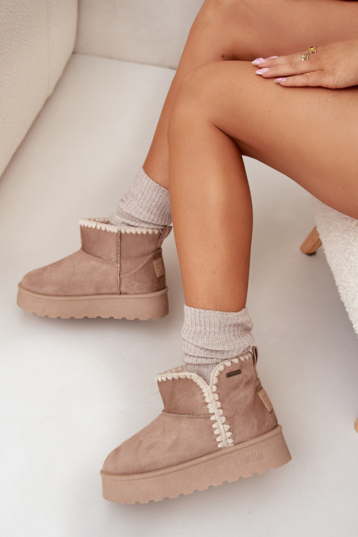 sniega apavi  ar platformu Z Przeszyciami Big Star SS274129 smilšu krāsas sniega apavi  ar platformu Z Przeszyciami Big Star SS274129 smilšu krāsas