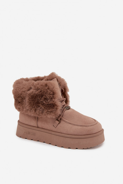 sniega apavi  ar platformu ar kažokādu I Wiązaniem Big Star SS274114 smilšu krāsas sniega apavi  ar platformu ar kažokādu I Wiązaniem Big Star SS274114 smilšu krāsas