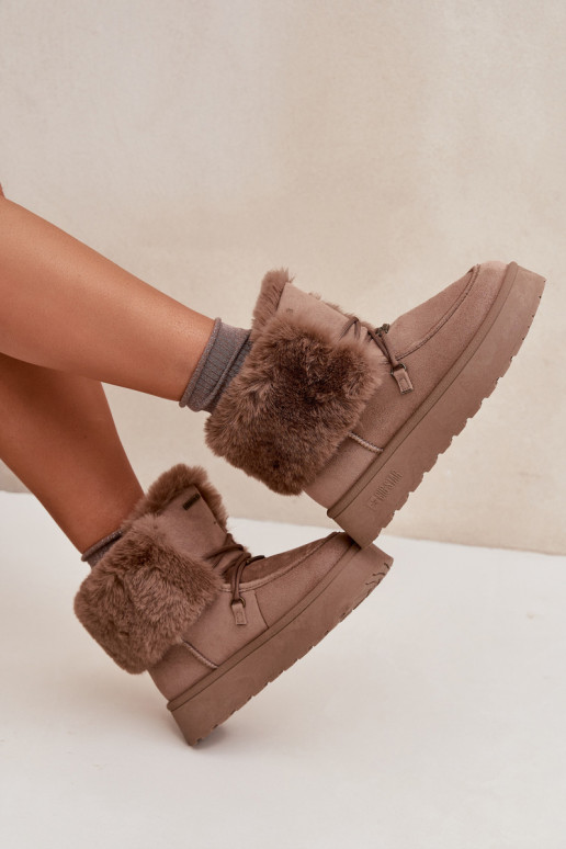 sniega apavi  ar platformu ar kažokādu I Wiązaniem Big Star SS274114 smilšu krāsas sniega apavi  ar platformu ar kažokādu I Wiązaniem Big Star SS274114 smilšu krāsas