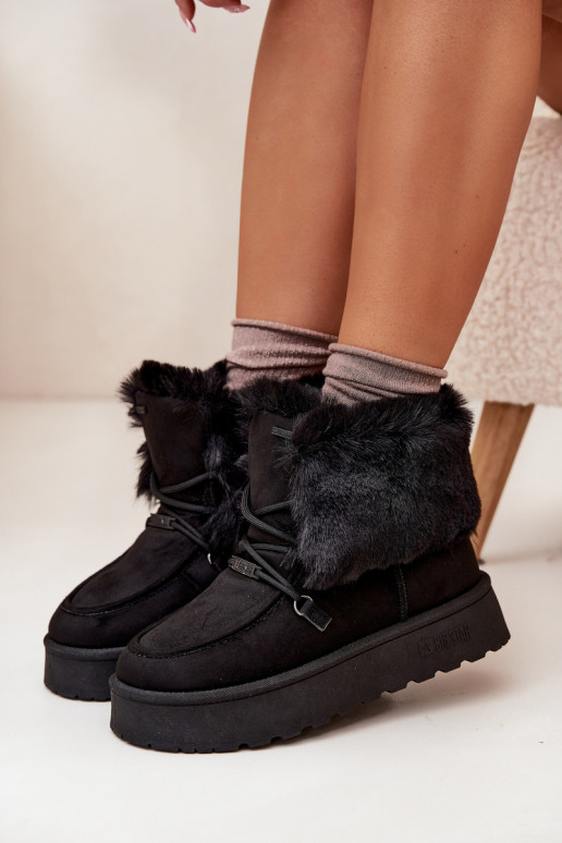 sniega apavi  ar platformu ar kažokādu I Wiązaniem Big Star SS274113 Melns sniega apavi  ar platformu ar kažokādu I Wiązaniem Big Star SS274113 Melns