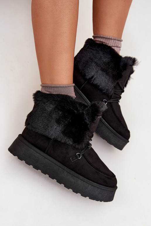 sniega apavi  ar platformu ar kažokādu I Wiązaniem Big Star SS274113 Melns sniega apavi  ar platformu ar kažokādu I Wiązaniem Big Star SS274113 Melns