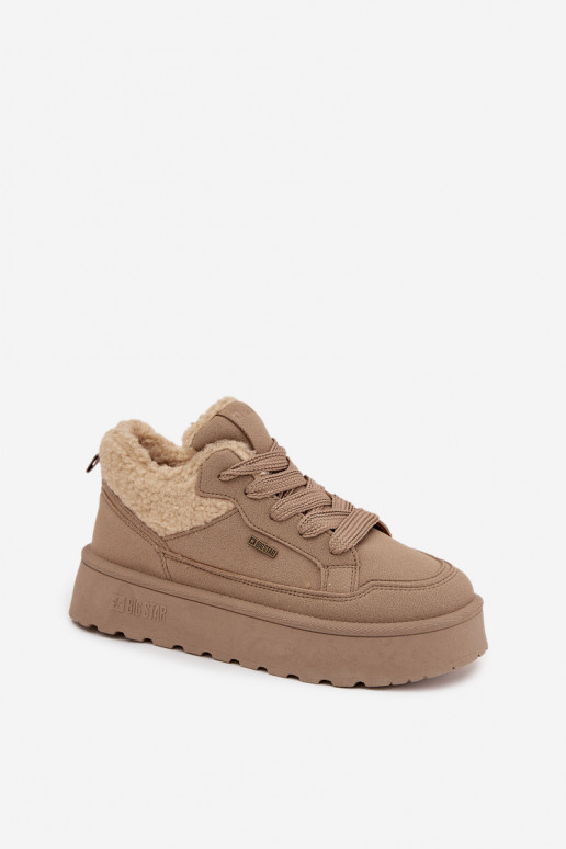  modeļa apavi  ar platformu ar kažokādu Typu Baranek Big Star SS274105 smilšu krāsas