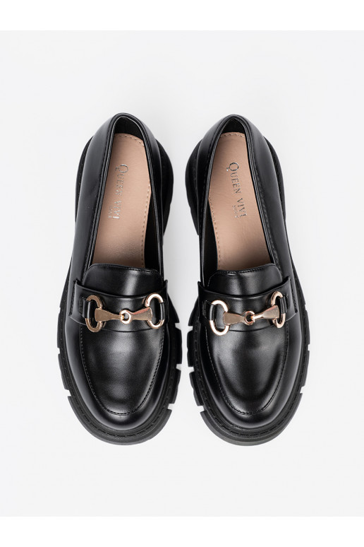 Melnas krāsas mokasīni z metalową klamrą  Melnas krāsas mokasīni z metalową klamrą