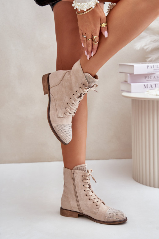 Dekorētas Sieviešu puszābaki ar platiem papēžiem owe siltināti Ziloņkaula krāsas Ellieo