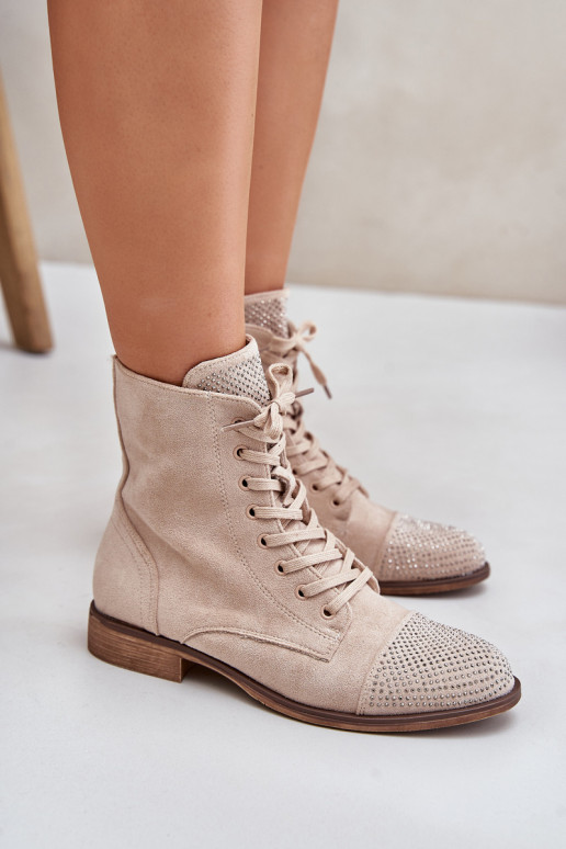 Dekorētas Sieviešu puszābaki ar platiem papēžiem owe siltināti Ziloņkaula krāsas Ellieo