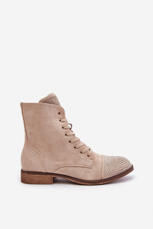 Dekorētas Sieviešu puszābaki ar platiem papēžiem owe siltināti Ziloņkaula krāsas Ellieo