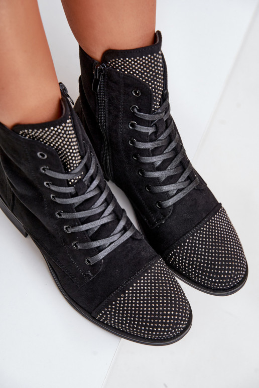 Dekorētas Sieviešu puszābaki ar platiem papēžiem owe siltināti Melns Ellieo