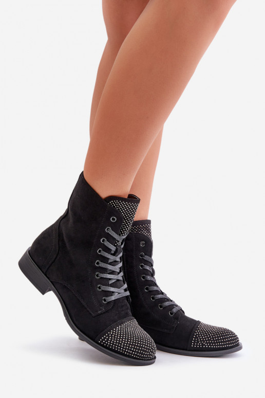 Dekorētas Sieviešu puszābaki ar platiem papēžiem owe siltināti Melns Ellieo