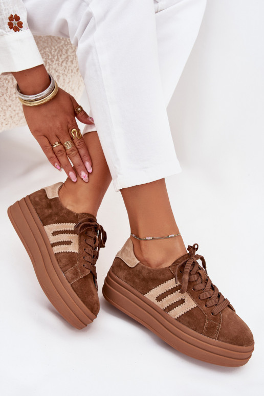  modeļa apavi  ar platformu Z Naturalnego Zamszu brūnas krāsas Eldira