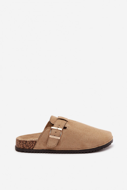 Sieviešu čības koka stilā ar platformu un zelta krāsas sprādzēm Big Star SS274738 smilšu krāsā