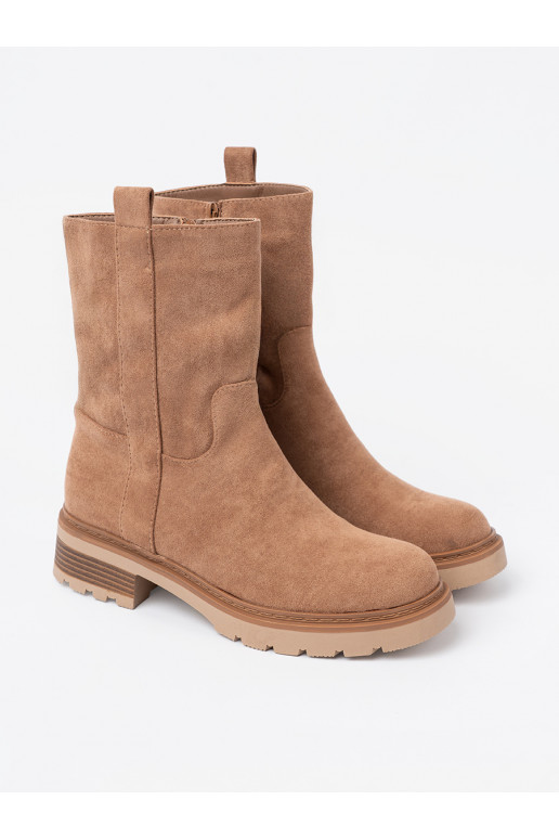 Minimalistyczne zābaki kamelowe z miękkiego zamszu Minimalistyczne zābaki kamelowe z miękkiego zamszu