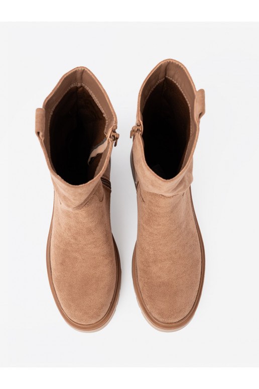 Minimalistyczne zābaki kamelowe z miękkiego zamszu Minimalistyczne zābaki kamelowe z miękkiego zamszu