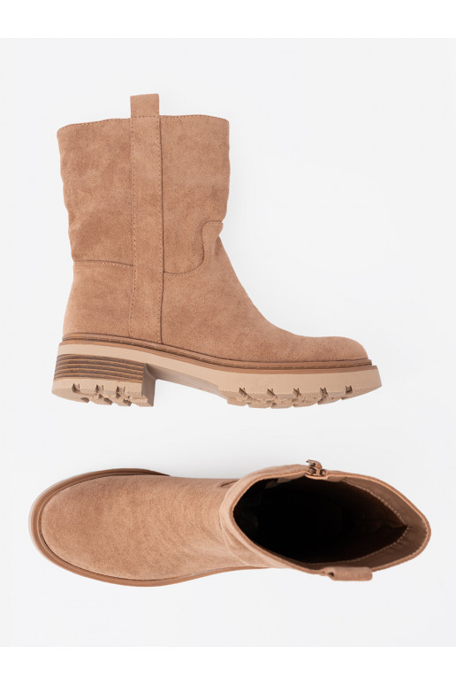 Minimalistyczne zābaki kamelowe z miękkiego zamszu Minimalistyczne zābaki kamelowe z miękkiego zamszu