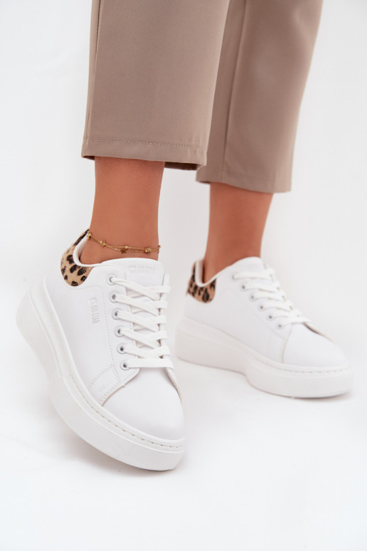 Sieviešu baltas sneakers stila kurpes ar platformu Big Star SS274247 un leoparda kažokā