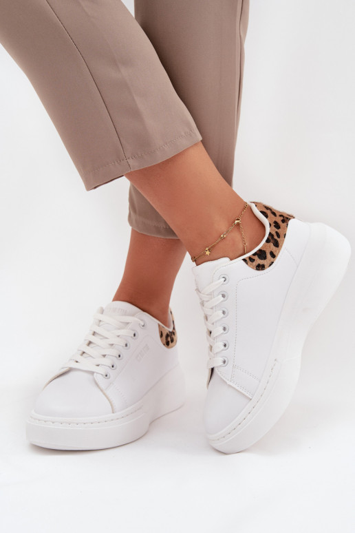 Sieviešu baltas sneakers stila kurpes ar platformu Big Star SS274247 un leoparda kažokā