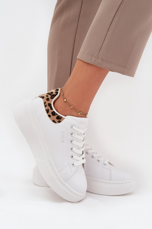 Sieviešu baltas sneakers stila kurpes ar platformu Big Star SS274247 un leoparda kažokā