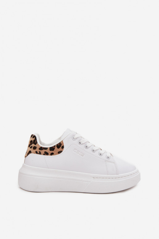 Sieviešu baltas sneakers stila kurpes ar platformu Big Star SS274247 un leoparda kažokā