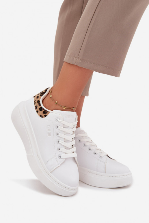 Sieviešu baltas sneakers stila kurpes ar platformu Big Star SS274247 un leoparda kažokā