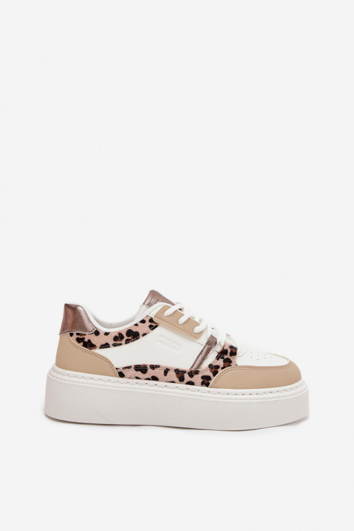 Sieviešu baltas un smilšu krāsas sneakers stila kurpes ar platformu Big Star SS274357 ar leoparda kažokā