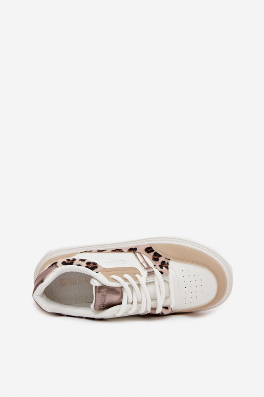 Sieviešu baltas un smilšu krāsas sneakers stila kurpes ar platformu Big Star SS274357 ar leoparda kažokā
