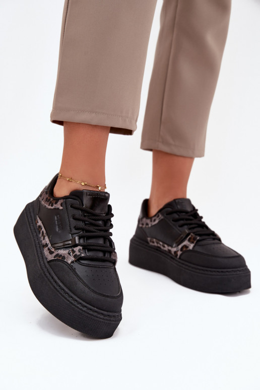   modeļa apavi ar platformu Big Star SS274358 ar leoparda kažokādas rakstu Melns