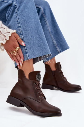 zempapēžu apavi sievietēm ar platiem papēžiem  Detalem siltināti brūnas krāsas Cylira