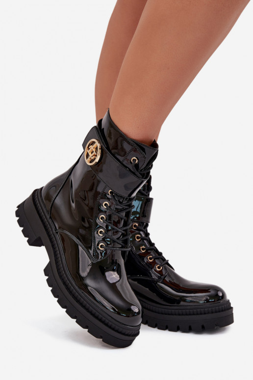 Laque zābaki  Ze Zelta krāsasm Detalem siltināti Melns Fiorena Laque zābaki  Ze Zelta krāsasm Detalem siltināti Melns Fiorena