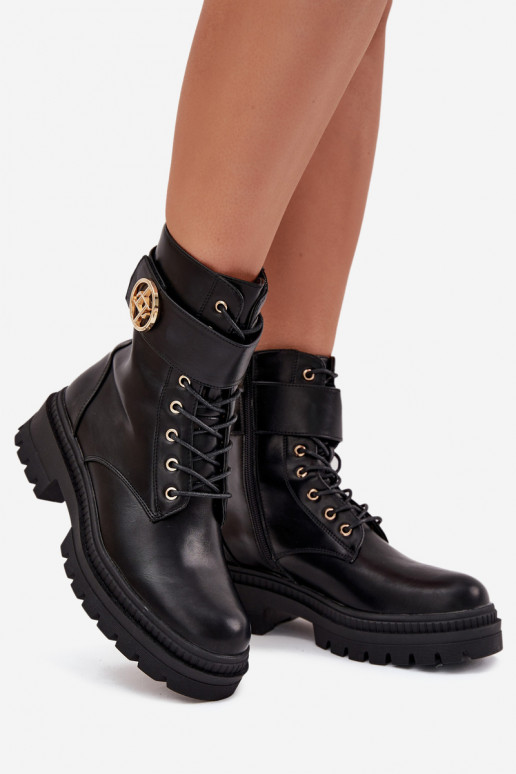 zābaki  Ze Zelta krāsasm Detalem siltināti Melns Fiorena zābaki  Ze Zelta krāsasm Detalem siltināti Melns Fiorena