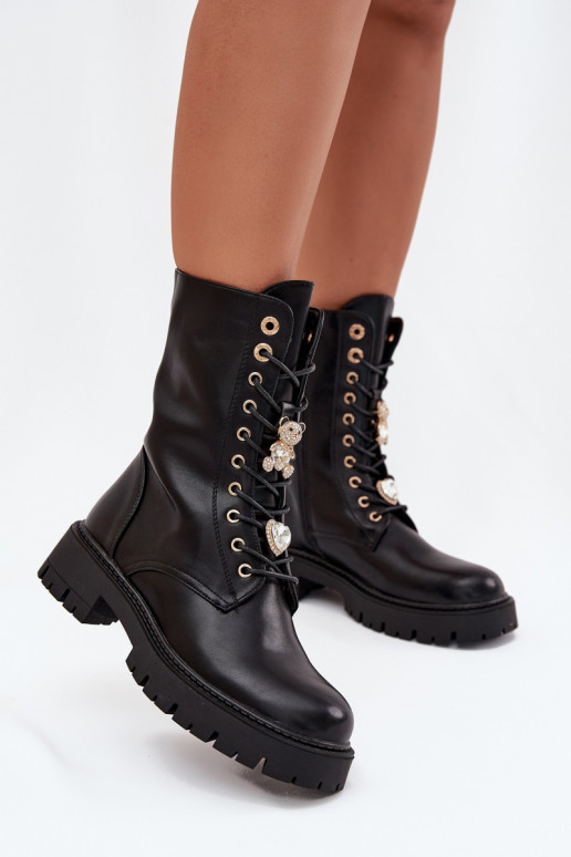 zābaki  Z Przypinkami siltināti Melns Lomina zābaki  Z Przypinkami siltināti Melns Lomina