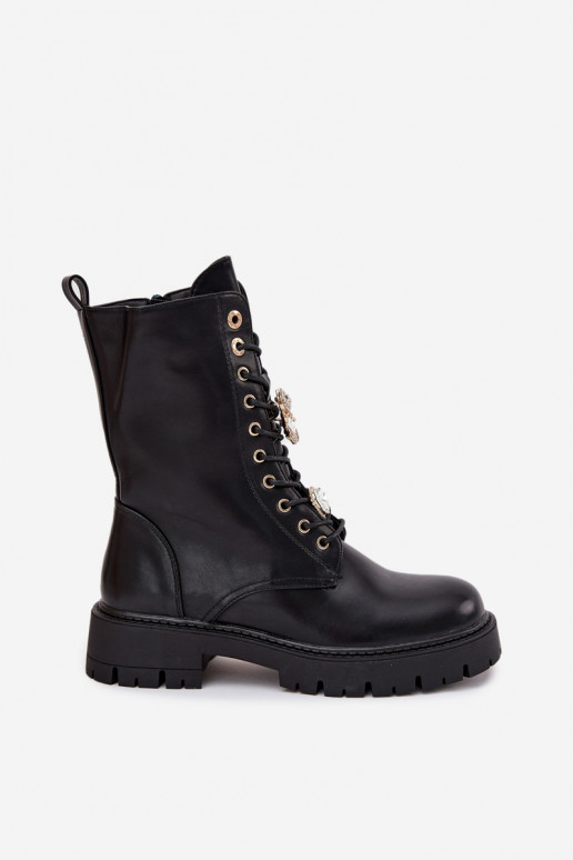 zābaki  Z Przypinkami siltināti Melns Lomina zābaki  Z Przypinkami siltināti Melns Lomina