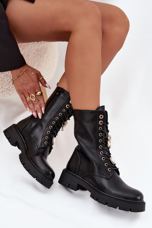 zābaki  Z Przypinkami siltināti Melns Lomina zābaki  Z Przypinkami siltināti Melns Lomina