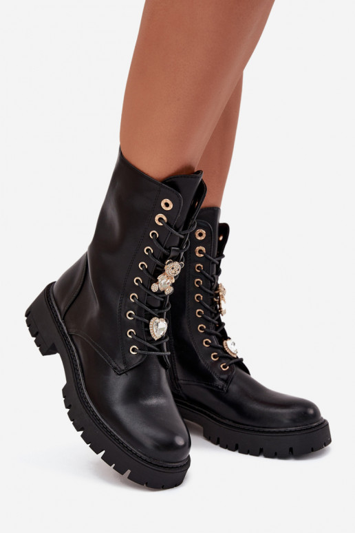 zābaki  Z Przypinkami siltināti Melns Lomina zābaki  Z Przypinkami siltināti Melns Lomina