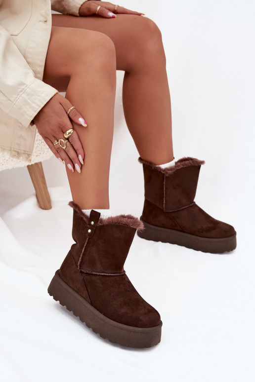 sniega apavi ar platformu ar kažokādu Czekoladowe Evelira  sniega apavi ar platformu ar kažokādu Czekoladowe Evelira