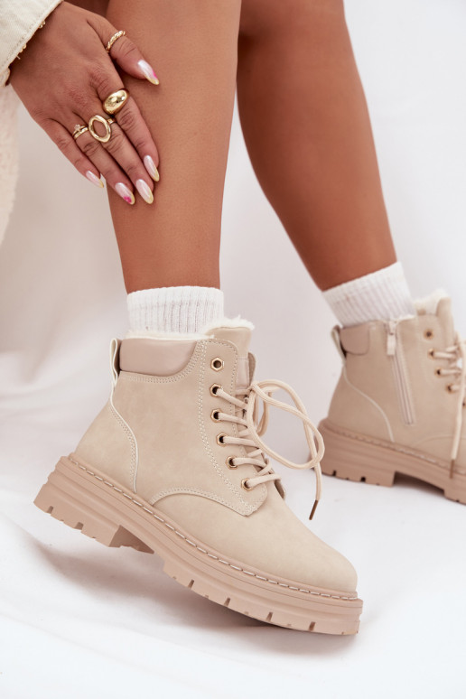 apavi  siltināti ar kažokādu  Ziloņkaula krāsas Tharika apavi  siltināti ar kažokādu  Ziloņkaula krāsas Tharika