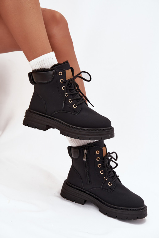 apavi  siltināti ar kažokādu  Melns Tharika apavi  siltināti ar kažokādu  Melns Tharika