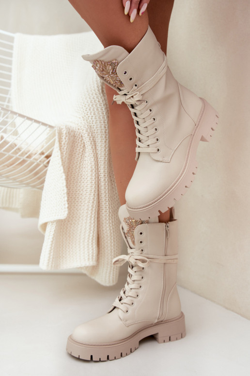 siltināti zābaki ar ornamentiem smilšu krāsas Kelilea