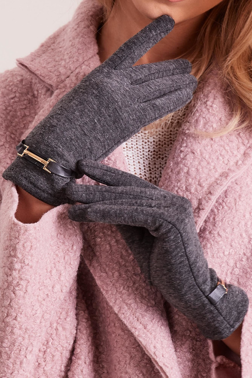 Tumši pelēki sieviešu cimdi ar sprādzi