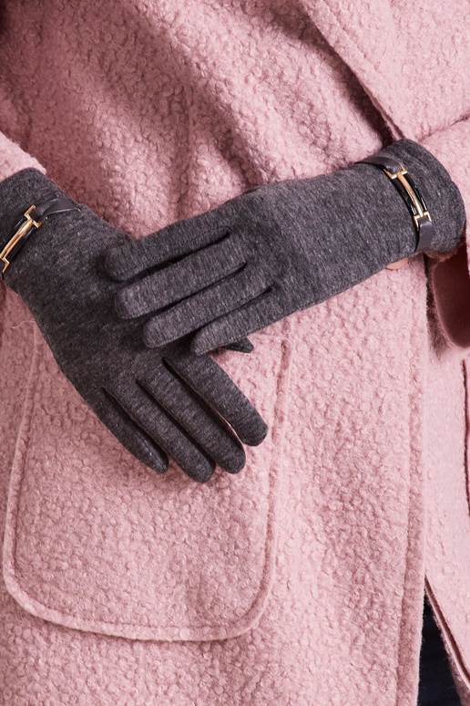 Tumši pelēki sieviešu cimdi ar sprādzi