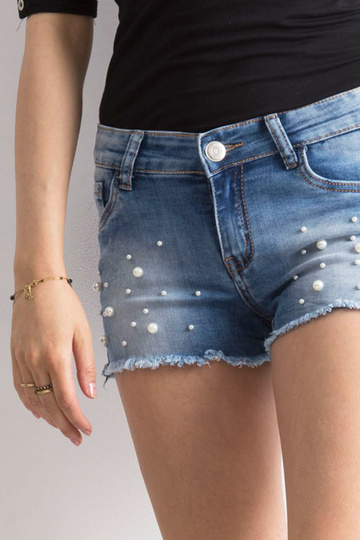 Zili džinsa šorti ar pērlēm 2