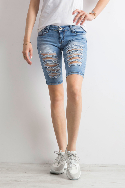 Zili džinsa Bermudu šorti ar caurumiem